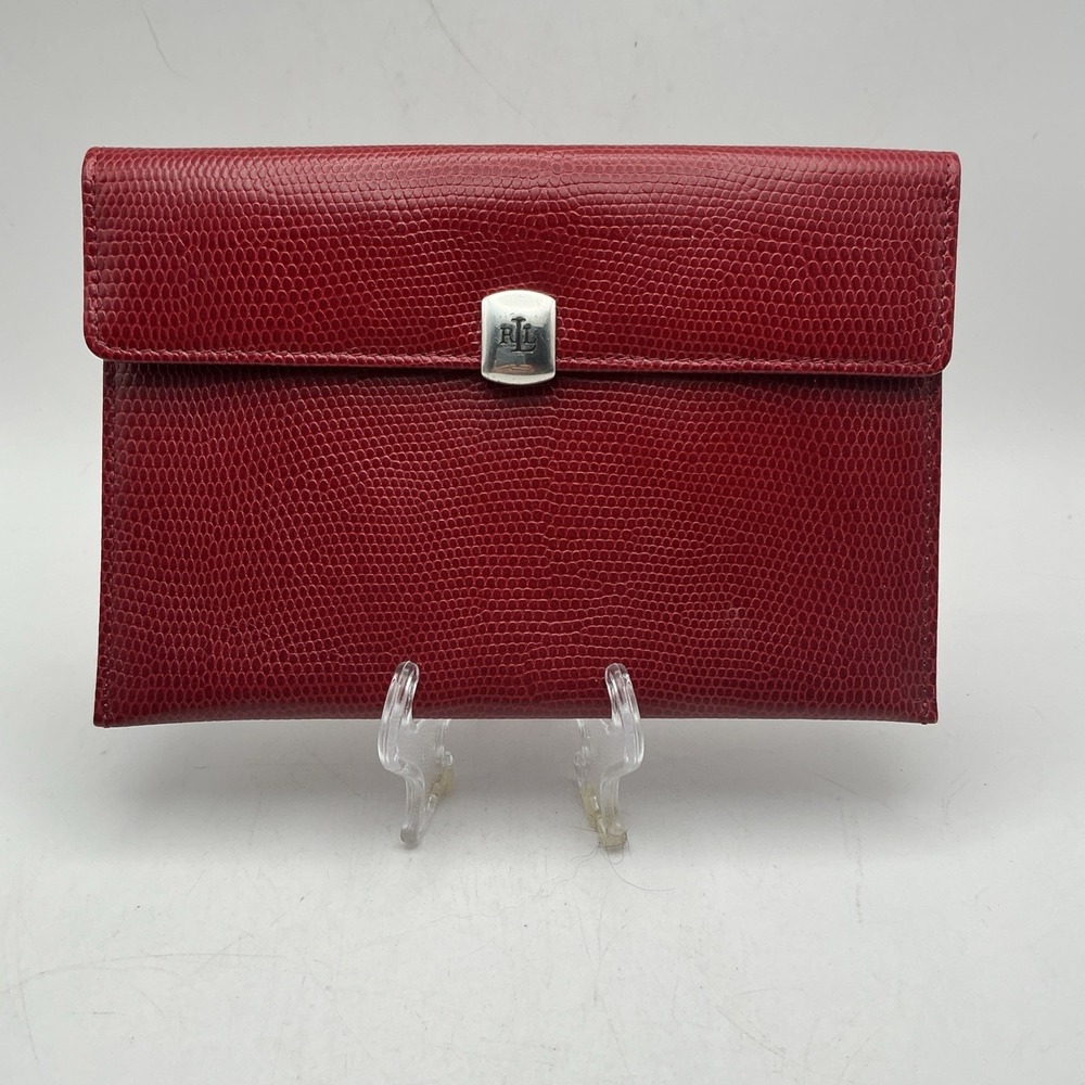 Vtg Lauren Ralph Lauren Red Lizard Embossed Leather‎ Passport Wallet Case LRL